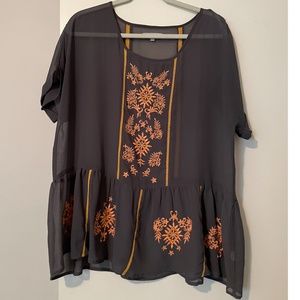 World Market Sheer Embroidered Boho Top - L/XL